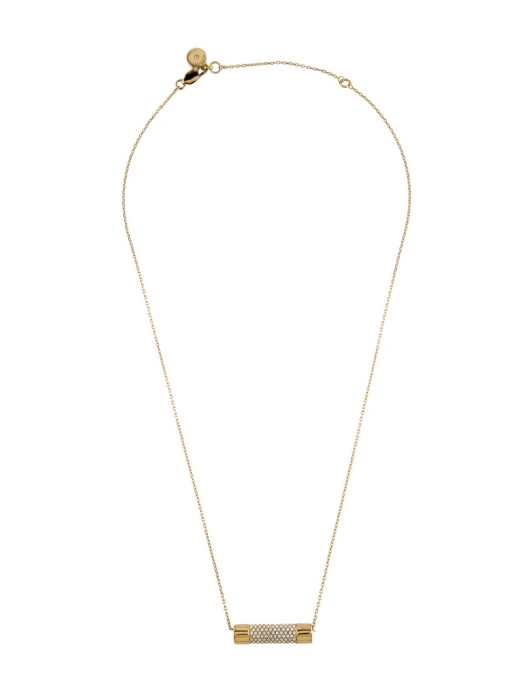 Michael Kors Gold Tone Crystal Pavé City Barrel Pendant Necklace - Picture 3 of 6